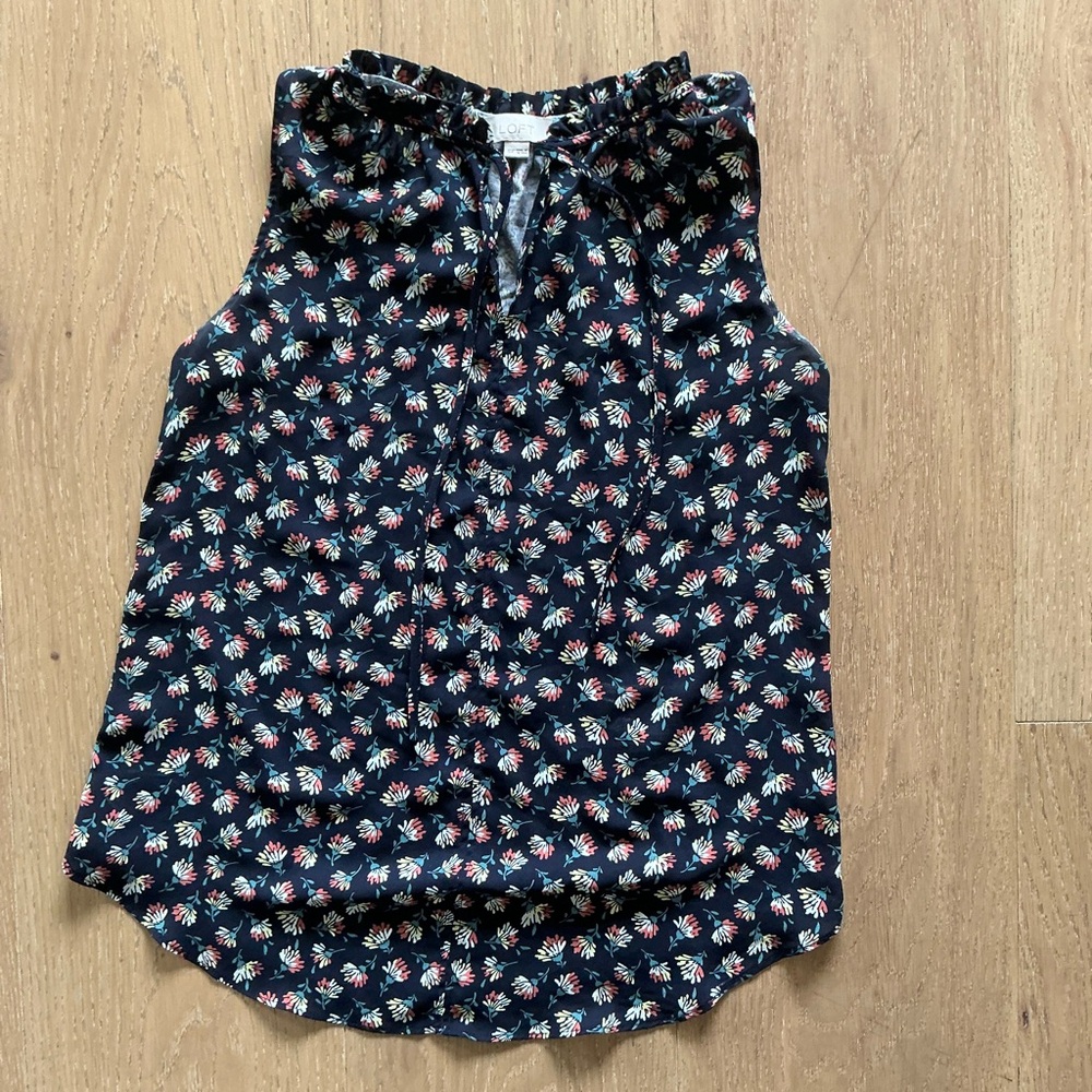 LOFT Blue and White Ruffled Blouse